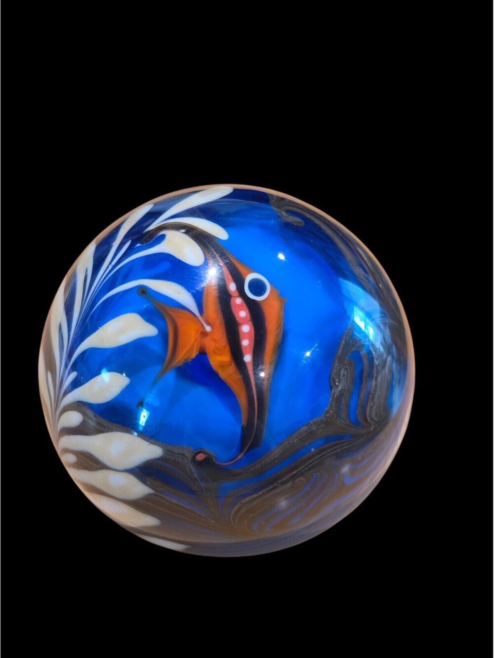 Bridgeton Studios CHRIS BUZZINI Art Glass Blue "Angelfish" Paperweight 1977